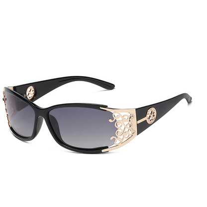 New wraparound diamond metal shiny polarizing driving sunglasses, vintage fashion, personalized trend, hollow-out lace