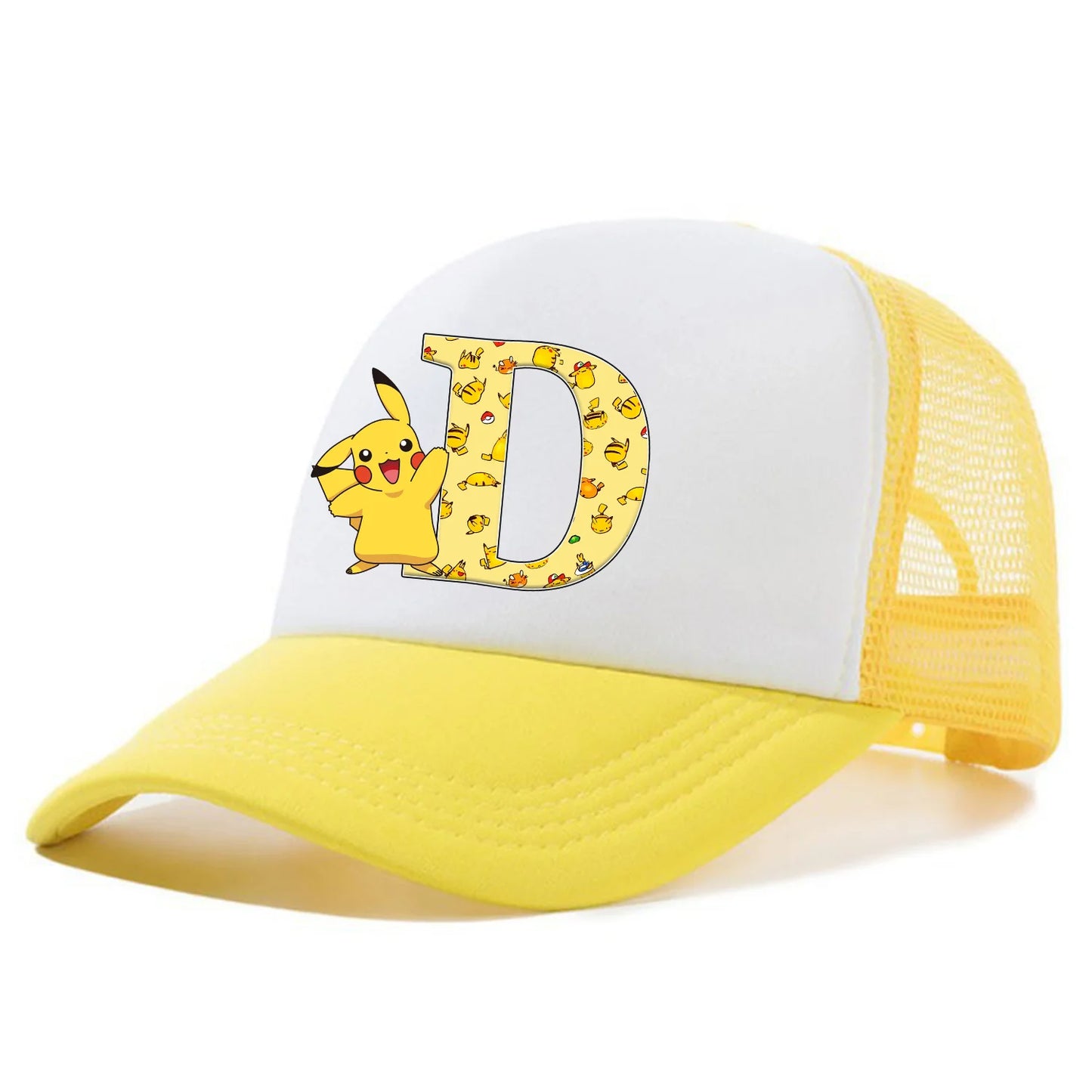Pokemon Pikachu Peaked Cap Cartoon A-Z Letter Baseball Caps Fashion Summer Breathable Mesh Hat Parent-child Hat Peacoat Kid Gift