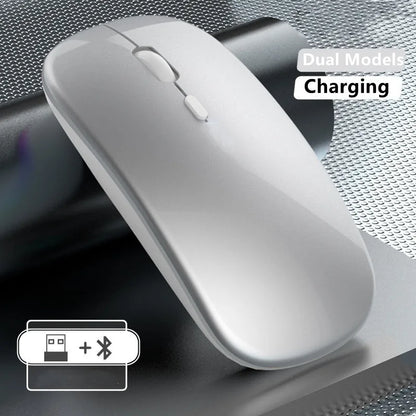 Безжична презареждаема мишка с два режима, съвместима с Bluetooth, 2.4G USB компютърна мишка за лаптоп, iPad, таблет и Notebook, геймърска мишка