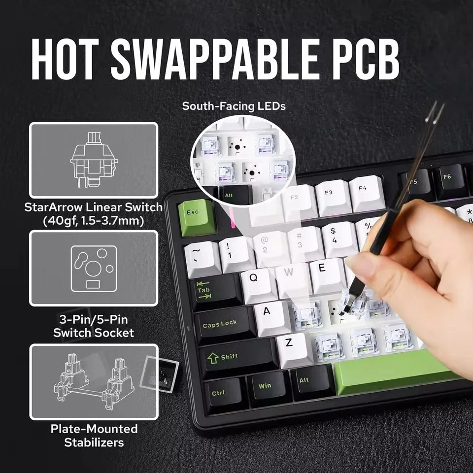 AULA F99PRO Gaming Mechanical Keyboard 99 Key Three Mode Wireless Hot Swappable Gasket Structure Custom Keyboard with Media Knob