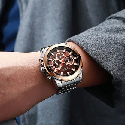 CURREN Chronographenuhr für Herren, großes Zifferblatt (48 mm), Edelstahlarmband, drei Hilfszifferblätter, Quarz-Sportarmbanduhr, luxuriöser Stil