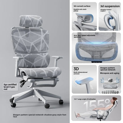 Sedia da ufficio ergonomica in rete con supporto lombare 6D, sedia da computer con schienale alto, sedia da scrivania reclinabile regolabile con poggiapiedi