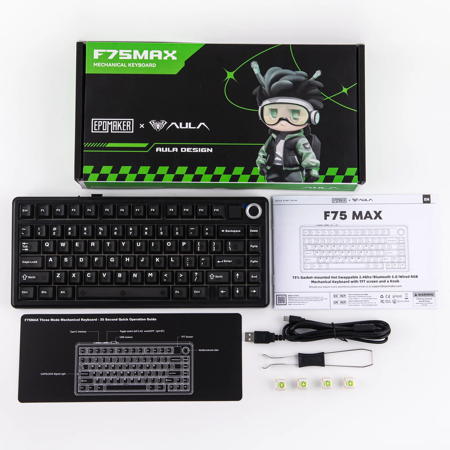 EPOMAKER X AULA F75 MAX Compact 75% ANSI Layout Wired/Bluetooth/2.4GHz Wireless Mechanical Keyboard with TFT Screen and a Knob