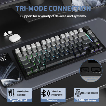 ATTACK SHARK X820 Ultra Wireless Mechanical Keyboard with TFT Smart Display & Knob, 75% Hot Swappable, BT/2.4G/Wired, Gift Switch
