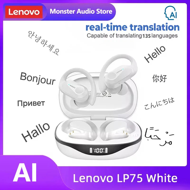 Lenovo LP75 TWS Bluetooth 5.3 Wireless Earphones – LED Display, Noise Reduction, Waterproof True Wireless Earbuds with Microphone & Deep Bass Sound