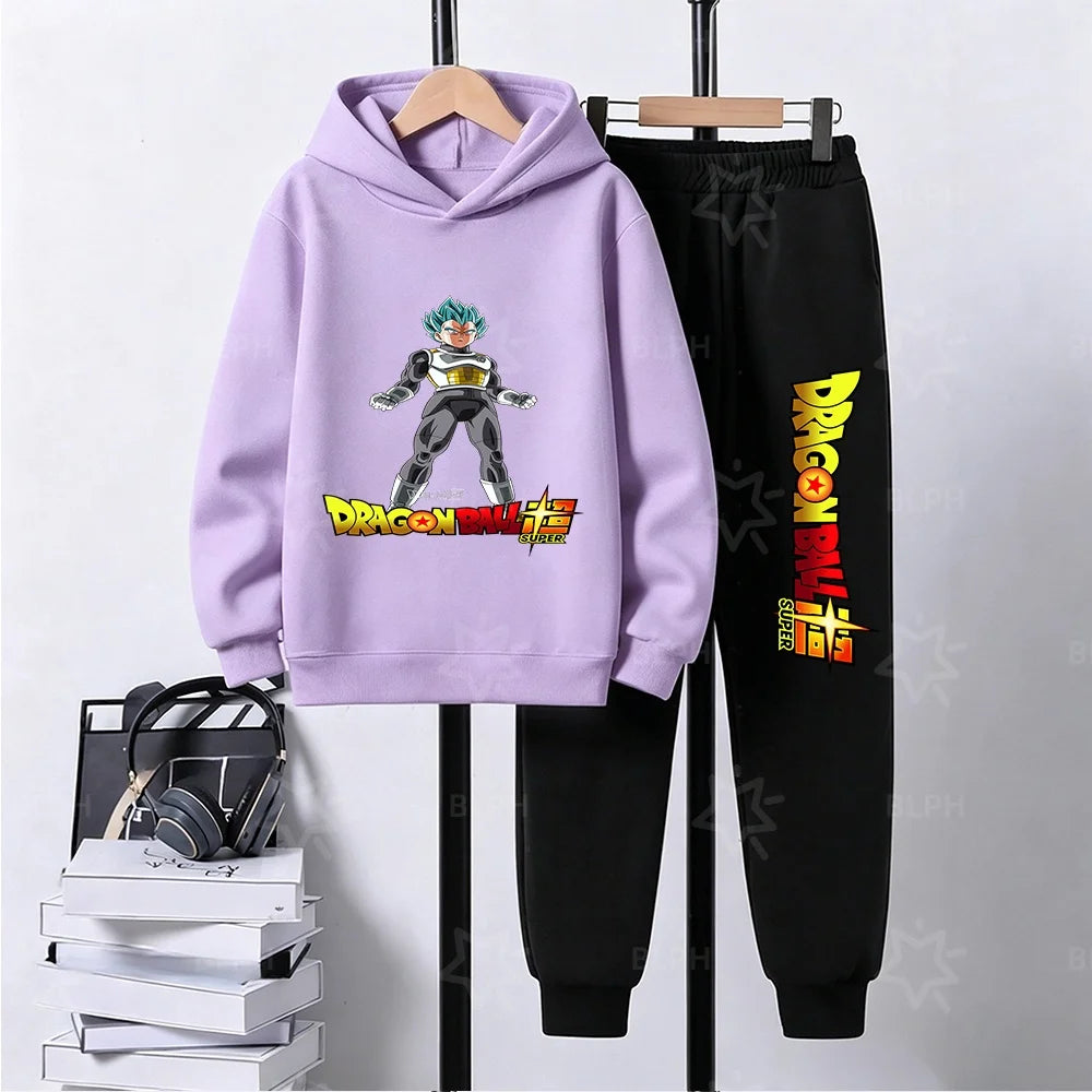 Dragon Ball Super Son Goku Printed Hooded Sweatshirt Suit Casual Loose Anime Streetwear Hoodie Pants 2 Piece Set for Men Boys