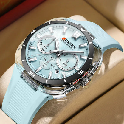 Orologio da uomo CURREN – Nuovo modello di lusso al quarzo, cinturino in silicone, stile sportivo, multifunzione, impermeabile, luminescente, con datario e cronometro.