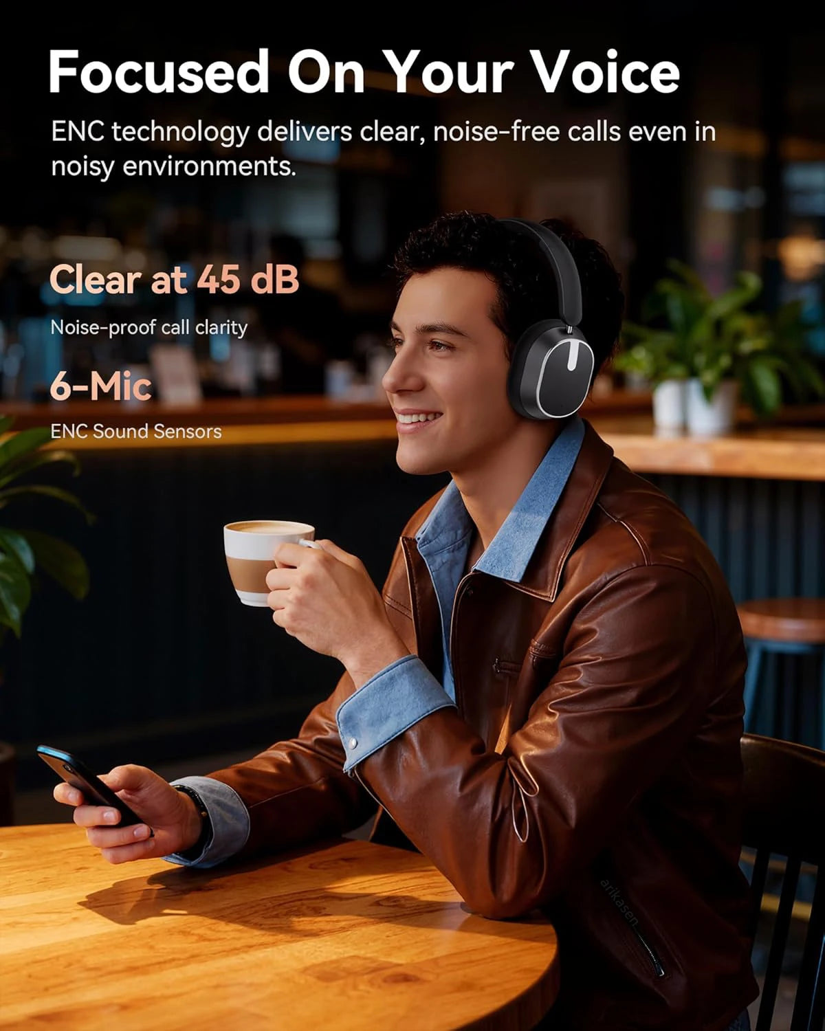 Active Noise Cancelling Headphones Bluetooth 6.0 Wireless Over-Ear Headphones with 120H Battery, 6-Mic ENC Calls, LED Power Display & Spatial Audio