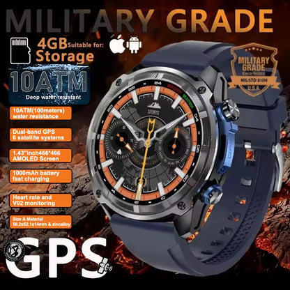 New Men TANK GPS Map Smart Watch Outdoor Compass 1000mAh Large Battery 10ATM Waterproof Bluetooth Call Sports AMOLED Smartwatch