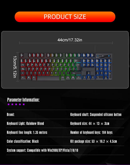 T20 Wired Keyboard Computer Accessories Russian Spanish Keyboard USB Game RGB Backlit Mechanical Touch Keycap Standard 104 Keys