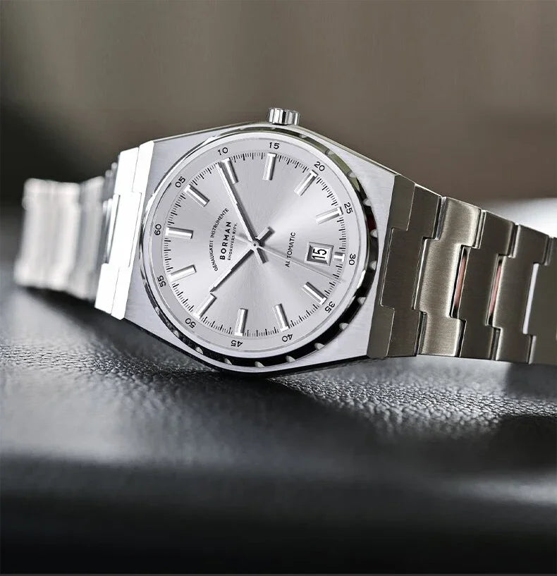 BORMAN Mens Automatic Watches 40mm Mechanical Wristwatch Ultrathick 10mm 5Bar Waterproof Sapphire Mirror Luminous Miyota 9015