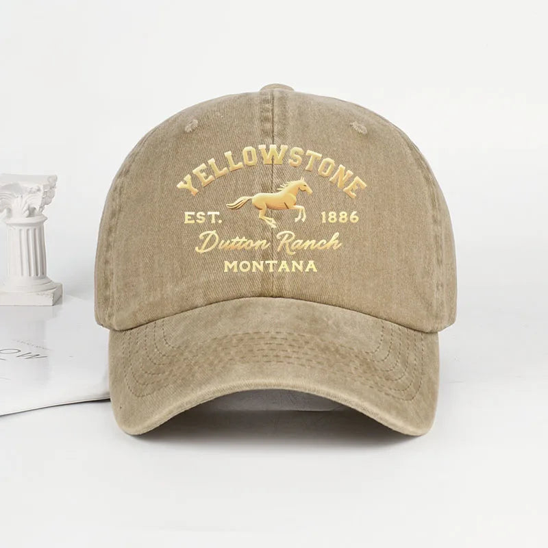 1pc Yellowstone Horse Print Washed Baseball Caps for Women Men Lightweight,Breathable,Adjustable Casual Wear Camping Yellowstone
