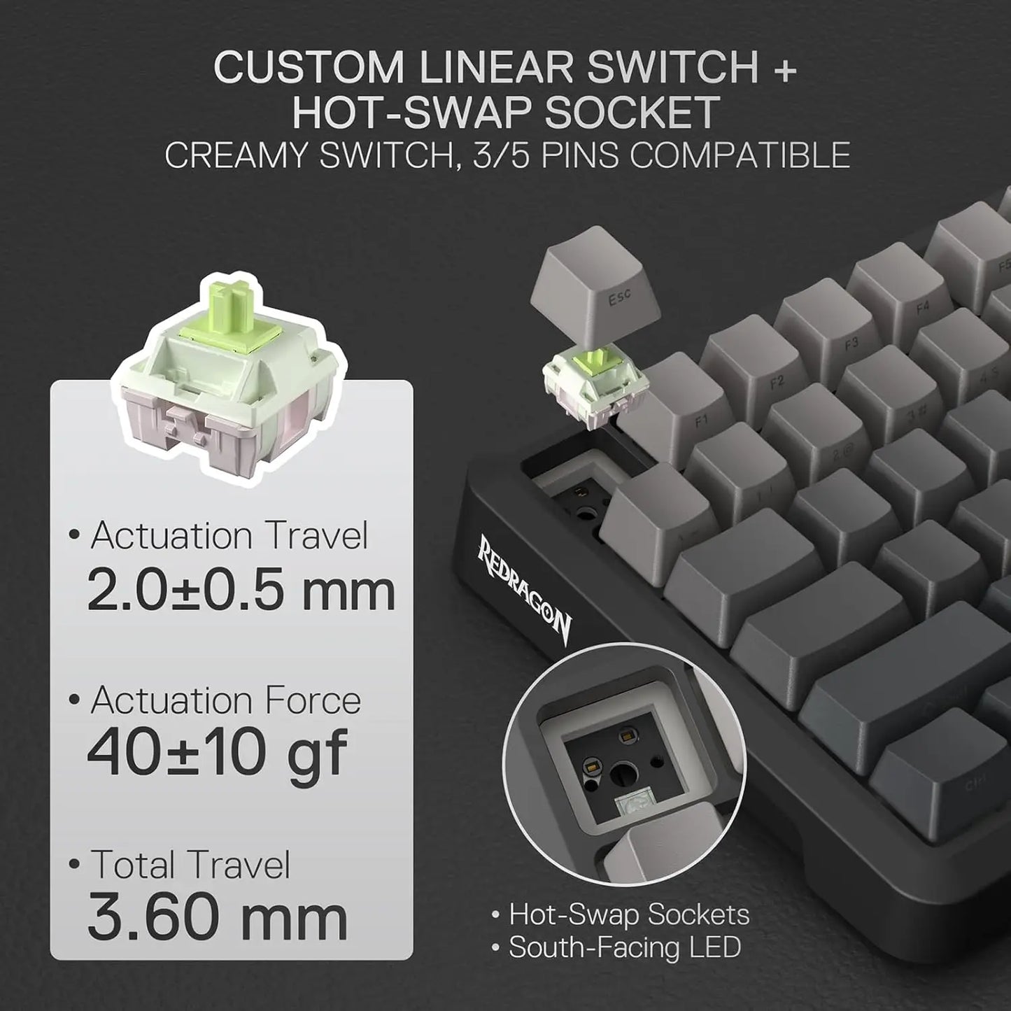 Redragon K724 PRO Wireless Gasket Gaming Hot-Swap South-Facing RGB Socket, Gradient PBT Keycaps Keyboard