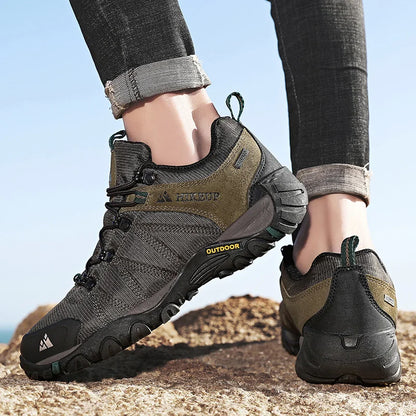 HIKEUP miesten neljän vuodenajan vaelluskengät – ulkoiluun ja urheiluun, aitoa nahkaa, kulutusta kestävät kiipeilykengät, kumipohjaiset trekking-sneakerit