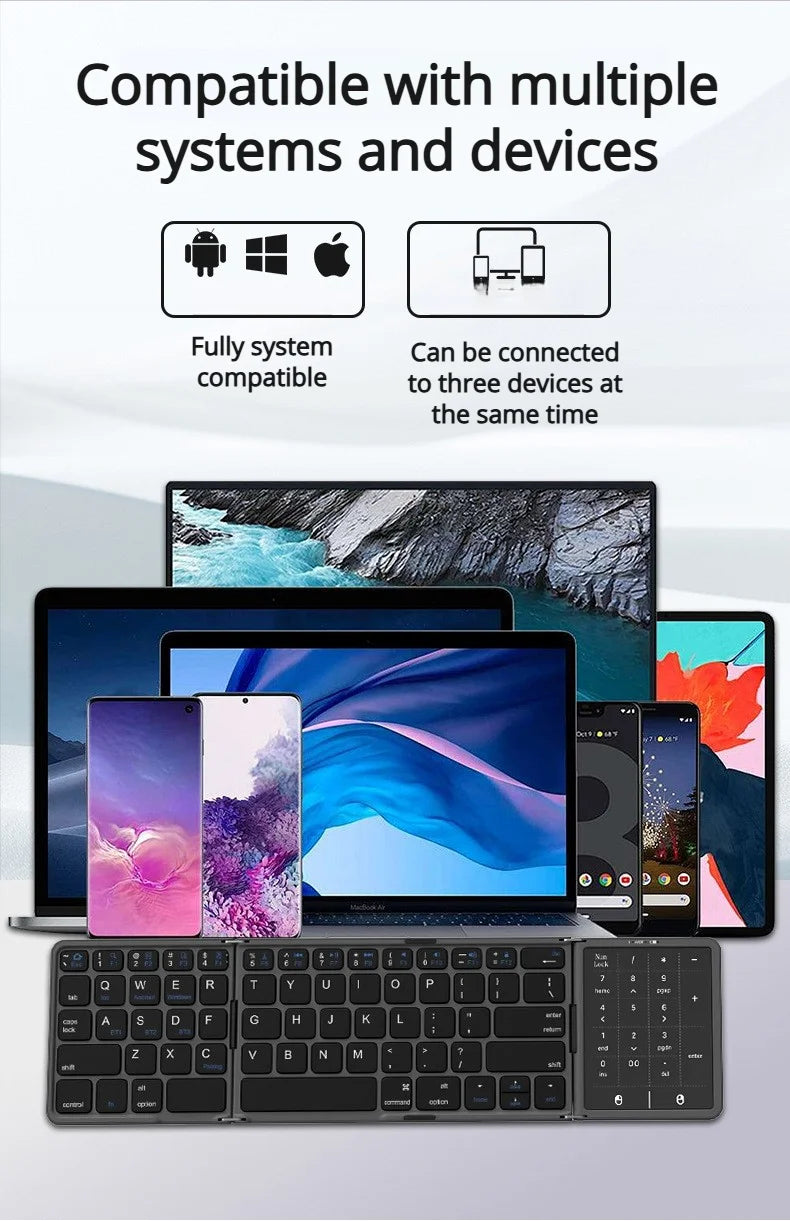 New Three-Fold Folding Bluetooth Keyboard With Touchpad Portable Foldable Keyboard For PC Mac Smartphone IPad
