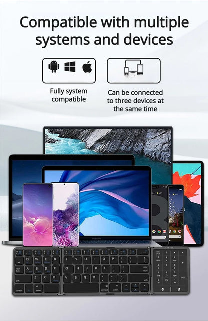 New Three-Fold Folding Bluetooth Keyboard With Touchpad Portable Foldable Keyboard For PC Mac Smartphone IPad