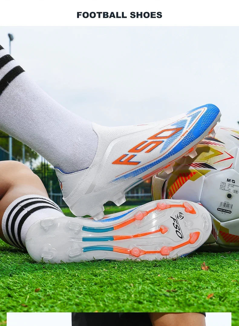 Botas de fútbol para hombre, tacos para césped, alta calidad para partido al aire libre, calzado antideslizante para niños, modelo de caña alta ligero muy vendido