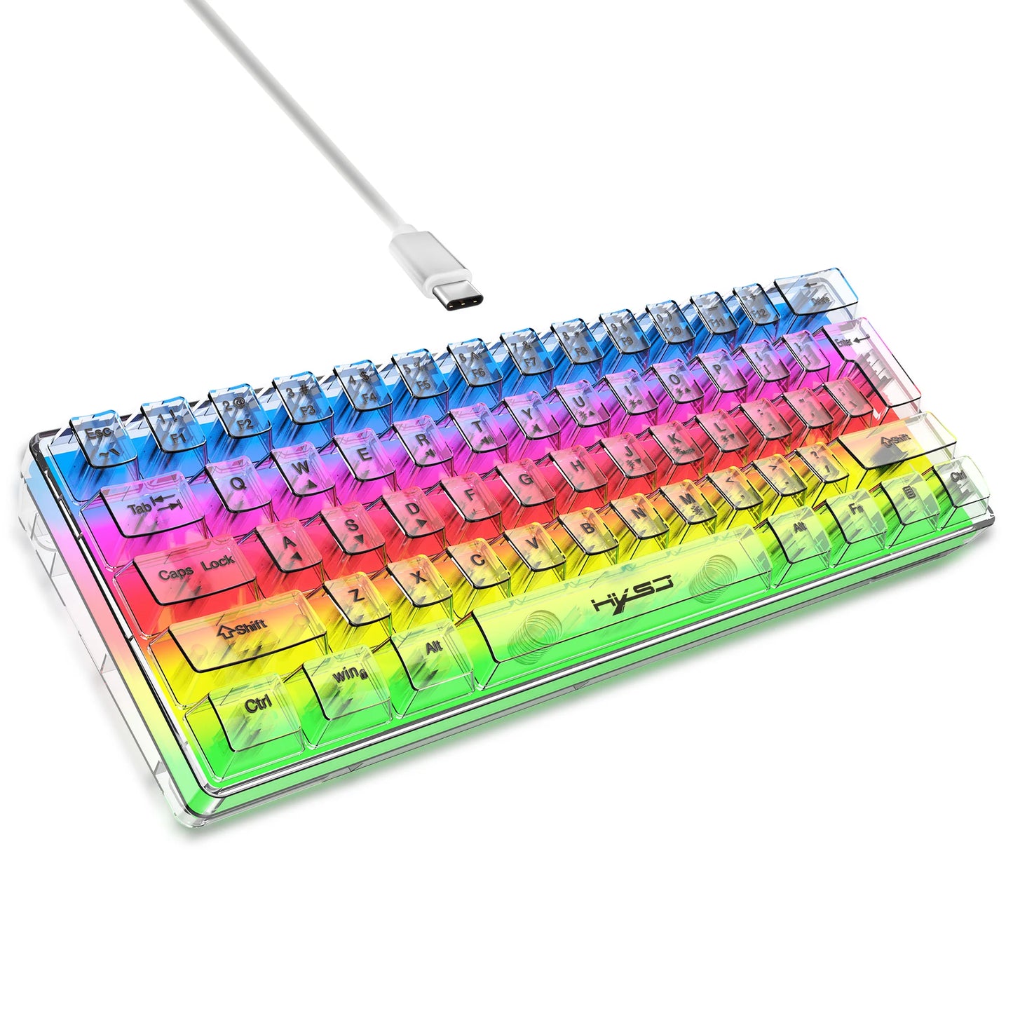 HXSJ V700 60% Wired Transparent Gaming Keyboard, RGB Backlit 61 Keys Compact USB Gaming Keyboard for PC, Mac & Laptop