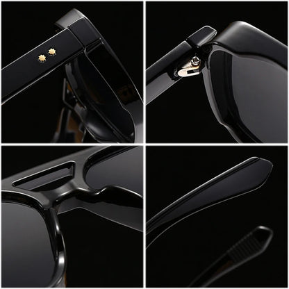 SO&EI Fashion Double Bridges Square Sunglasses Women Retro Rivets Blue Tea Shades UV400 Men Outdoor Gradient Sun Glasses