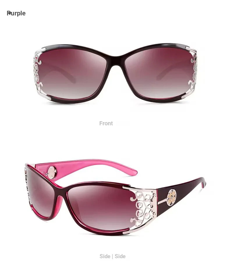 New wraparound diamond metal shiny polarizing driving sunglasses, vintage fashion, personalized trend, hollow-out lace