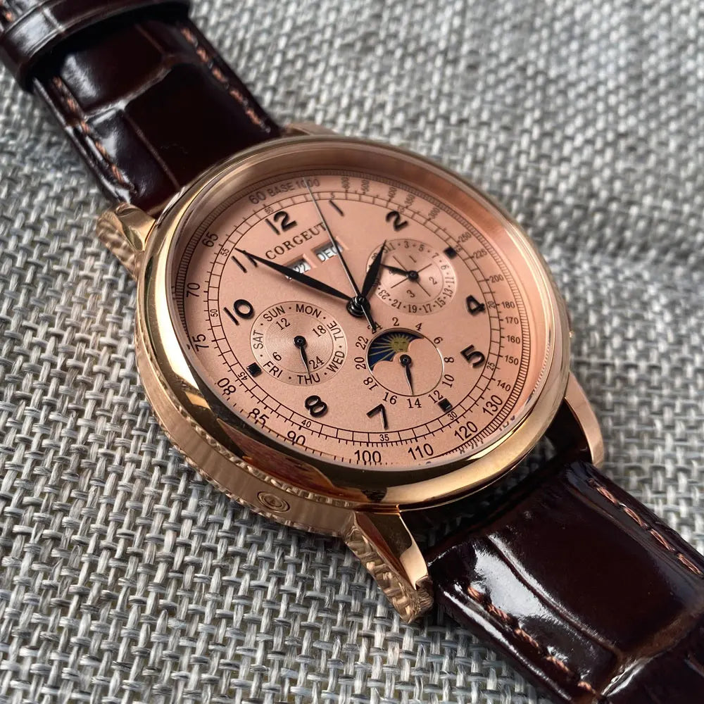 Relógio Automático para Homem Multifunções Data Dia Mês Ano 316L Relógio Mecânico Masculino Caixa Polida Indicador Dia/Noite 42mm