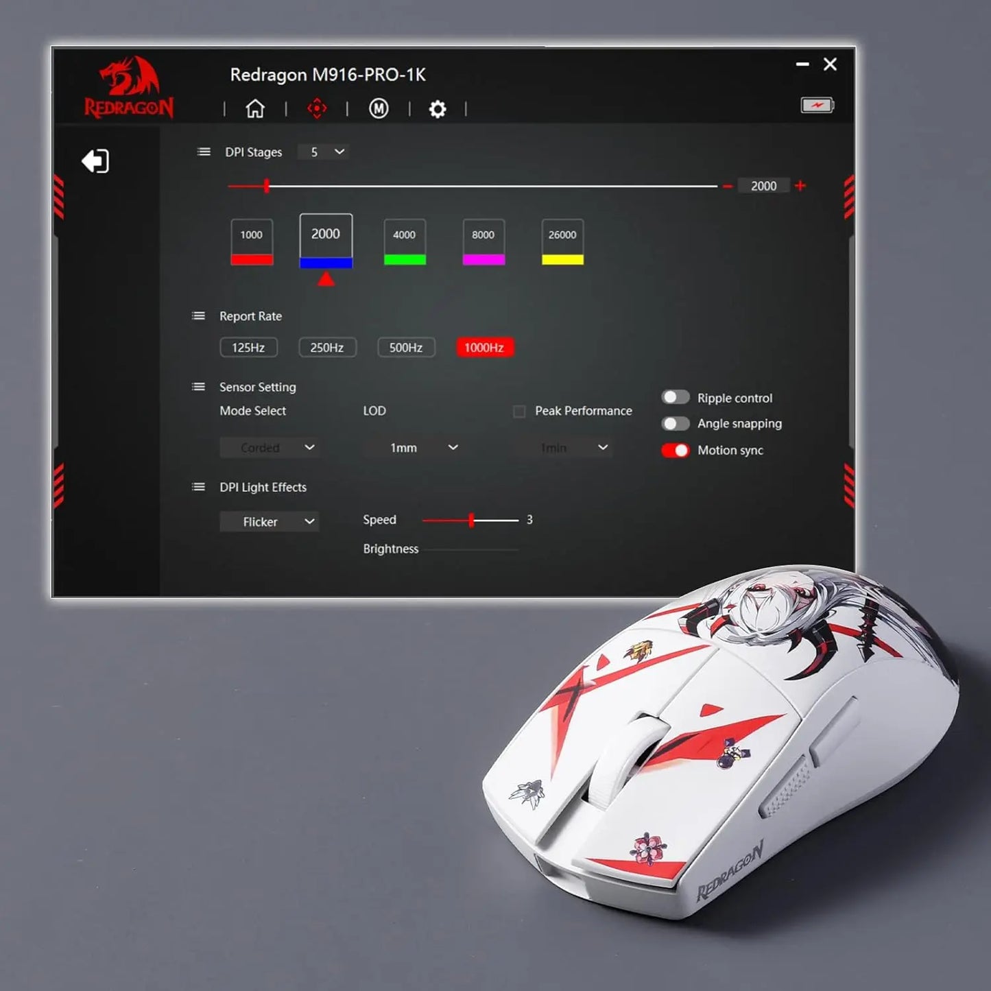 Rato Gaming Redragon M916AK PRO 3-Mode Anime 42G Ultra-Light 26K DPI com Botões Totalmente Programáveis