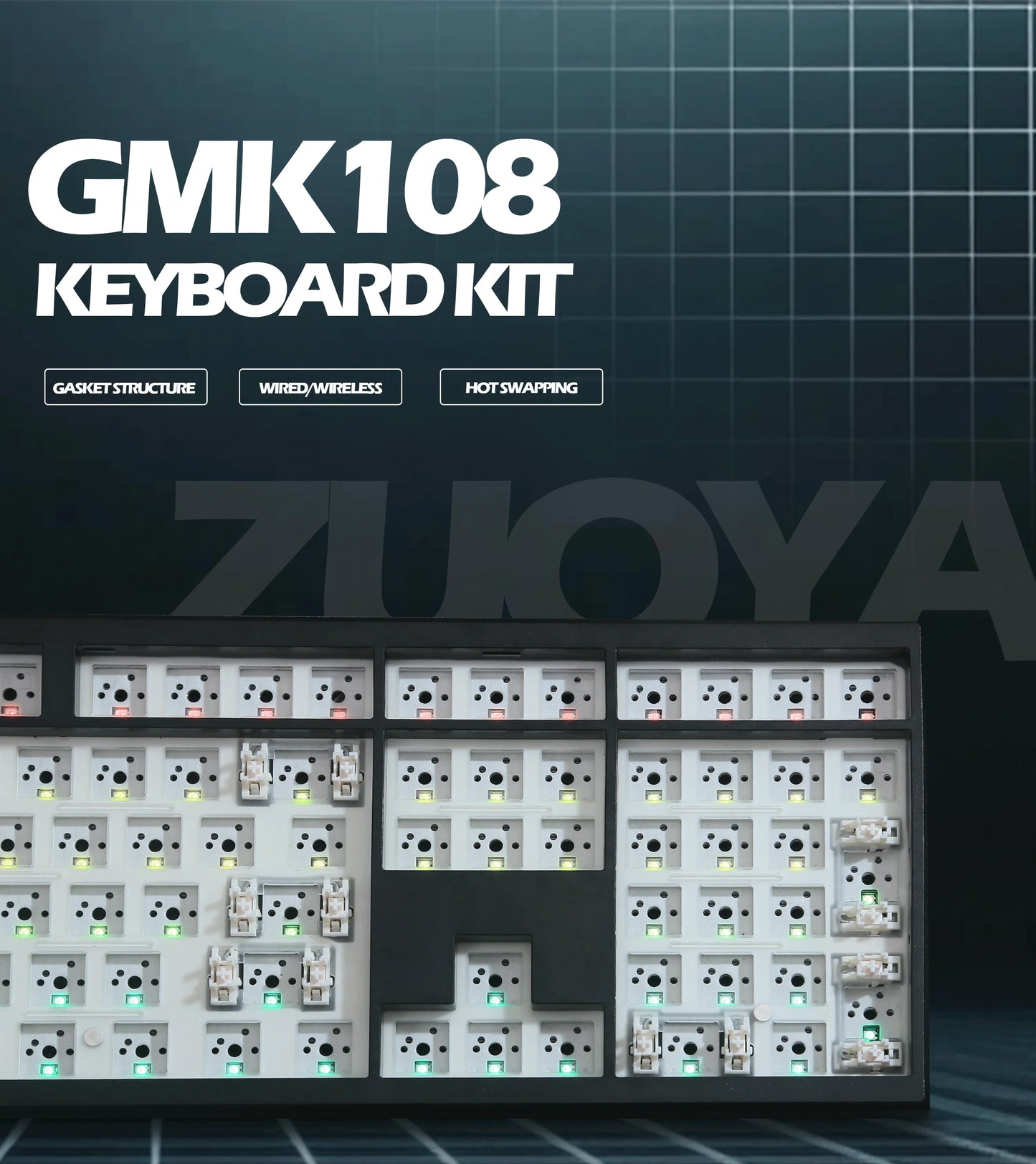 GMK108 Mechanical Keyboard Kit Hot-swappable Bluetooth 2.4G Wireless RGB Backlit Gasket Structure Support for VIA/QMK