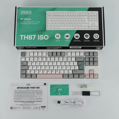 EPOMAKER TH87 ISO-DE Tenkeyless TKL Layout Wired/Bluetooth/2.4 GHz Wireless Mechanical Keyboard with 10000mAh Battery for PC/Mac