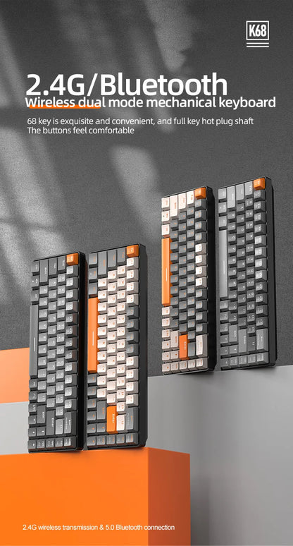 FREEWOLF K68 Mechanical Keyboard,Bluetooth Wireless,Blue and Red Switches,Hot-swswap,Small Size Mini Keyboard
