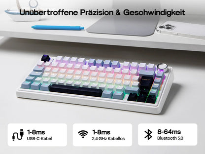 EPOMAKER x AULA F75 ISO-DE Tri-Mode Connectivity QWERTZ German Layout Wireless Mechanical Keyboard with 4000 mAh Battery