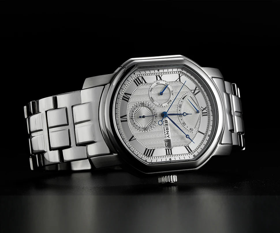 BERNY Men's Mechanical Watch, Top Accuracy, Automatic Wristwatch, Luxury Male Clock, Sapphire, Self-Winding, Waterproof