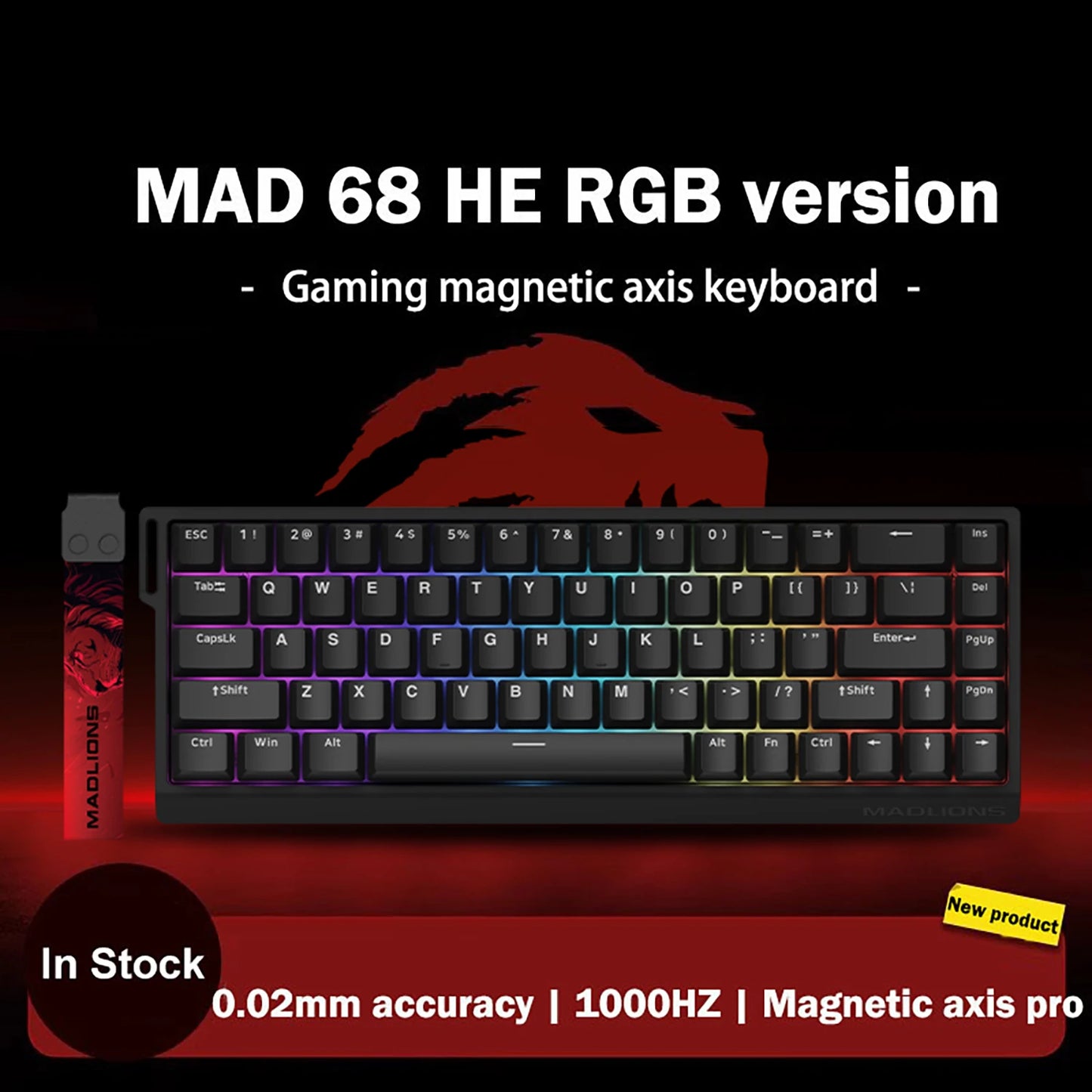 MADLIONS MAD 60/68HE Gaming Magnetic Switch Keyboard, Wired Mechanical Gaming Keyboard with 8K Polling Rate, Rapid Trigger, Hot Swappable RGB 61/68 Keys