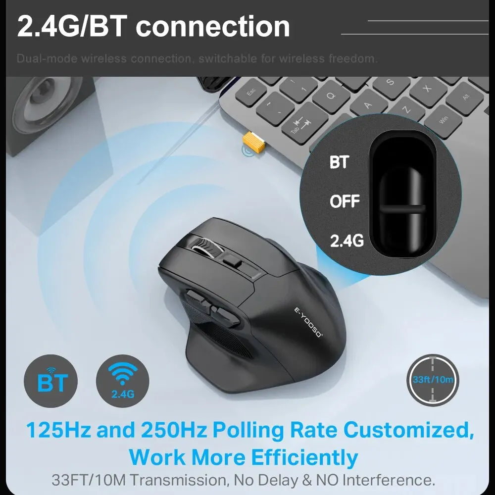 Ratón gaming E-YOOSO X-31 Pro USB grande con Bluetooth 2.4G inalámbrico, PAW3212, 4800 DPI, para gamers, ordenador portátil y PC
