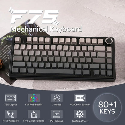 AULA F75Pro Wireless Gaming Mechanical Keyboard 75% Customized RGB Layout Gasket Mounted Side-engraving PBT Keycaps