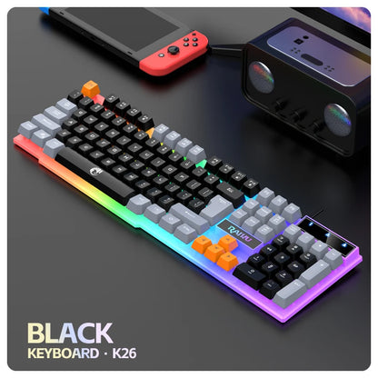RAIKU T26 Wired Gaming Keyboard, 104-Key RGB Backlit USB Gaming Keyboard, Ergonomic Wired Gaming Keyboard for PC, Laptop & Office