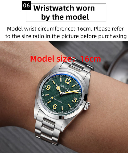 Relógio para homem ADDIESDIVE 36mm em destaque AD2518 com vidro espelhado convexo, aço inoxidável 316L, Reloj Hombre, 100m à prova de água, quartzo