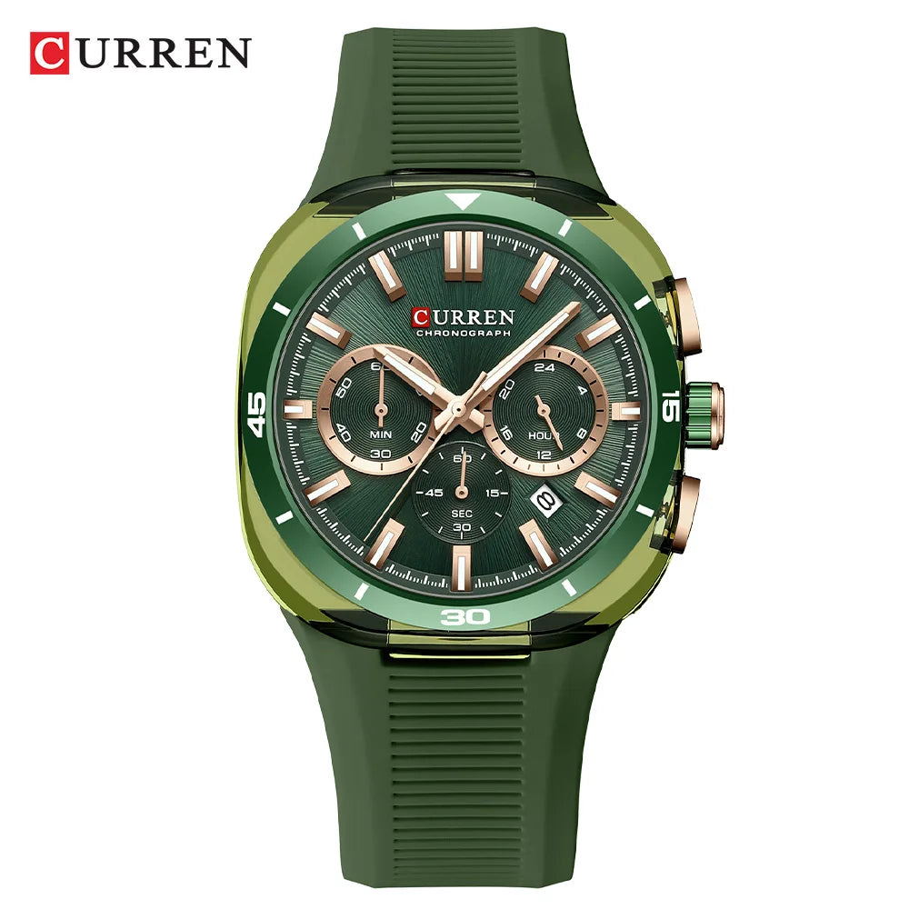 Orologio da uomo CURREN – Nuovo modello di lusso al quarzo, cinturino in silicone, stile sportivo, multifunzione, impermeabile, luminescente, con datario e cronometro.