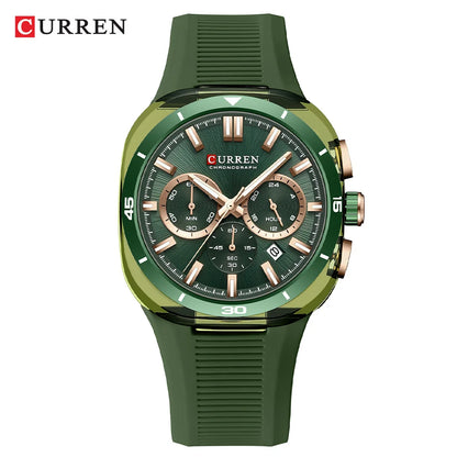 Orologio da uomo CURREN – Nuovo modello di lusso al quarzo, cinturino in silicone, stile sportivo, multifunzione, impermeabile, luminescente, con datario e cronometro.