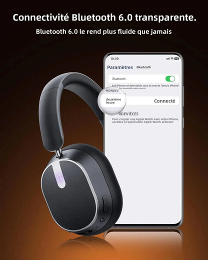 Active Noise Cancelling Headphones Bluetooth 6.0 Wireless Over-Ear Headphones with 120H Battery, 6-Mic ENC Calls, LED Power Display & Spatial Audio