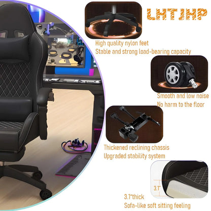 Silla gaming Hestora de piel PU grande y alta, silla ergonómica para ordenador con respaldo alto, reposapiés, masaje y soporte lumbar para adultos
