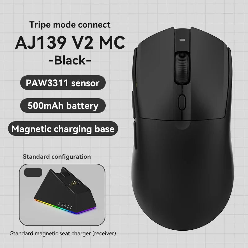 Bezdrátová herní myš AJAZZ AJ139 V2 MC/AJ139 PRO se senzorem PAW3311/PAW3395, 12000DPI/26000DPI, 500mAh, Bluetooth myš pro PC