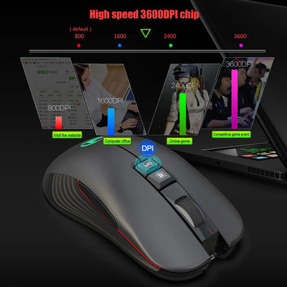 Ασύρματο ποντίκι USB-C 2.4G, επαναφορτιζόμενο gaming ποντίκι 3600DPI με 7 κουμπιά, αθόρυβο ποντίκι Type-C για Macbook, laptop, PC, παιχνίδια και υπολογιστή