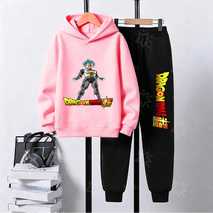 Dragon Ball Super Son Goku Printed Hooded Sweatshirt Suit Casual Loose Anime Streetwear Hoodie Pants 2 Piece Set for Men Boys