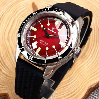 Tandorio Red Blue 40mm PT5000 Japan NH35A Mechanical Automatic Dive Men Watch 20ATM Waterproof Domed Sapphire Screw Crown Reloj