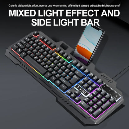 104Keys Gaming Keyboard and Mouse Combo with RGB Backlit,All-Metal Panel Waterproof Light Up,USB Wired Computer Keyboards Gaming
