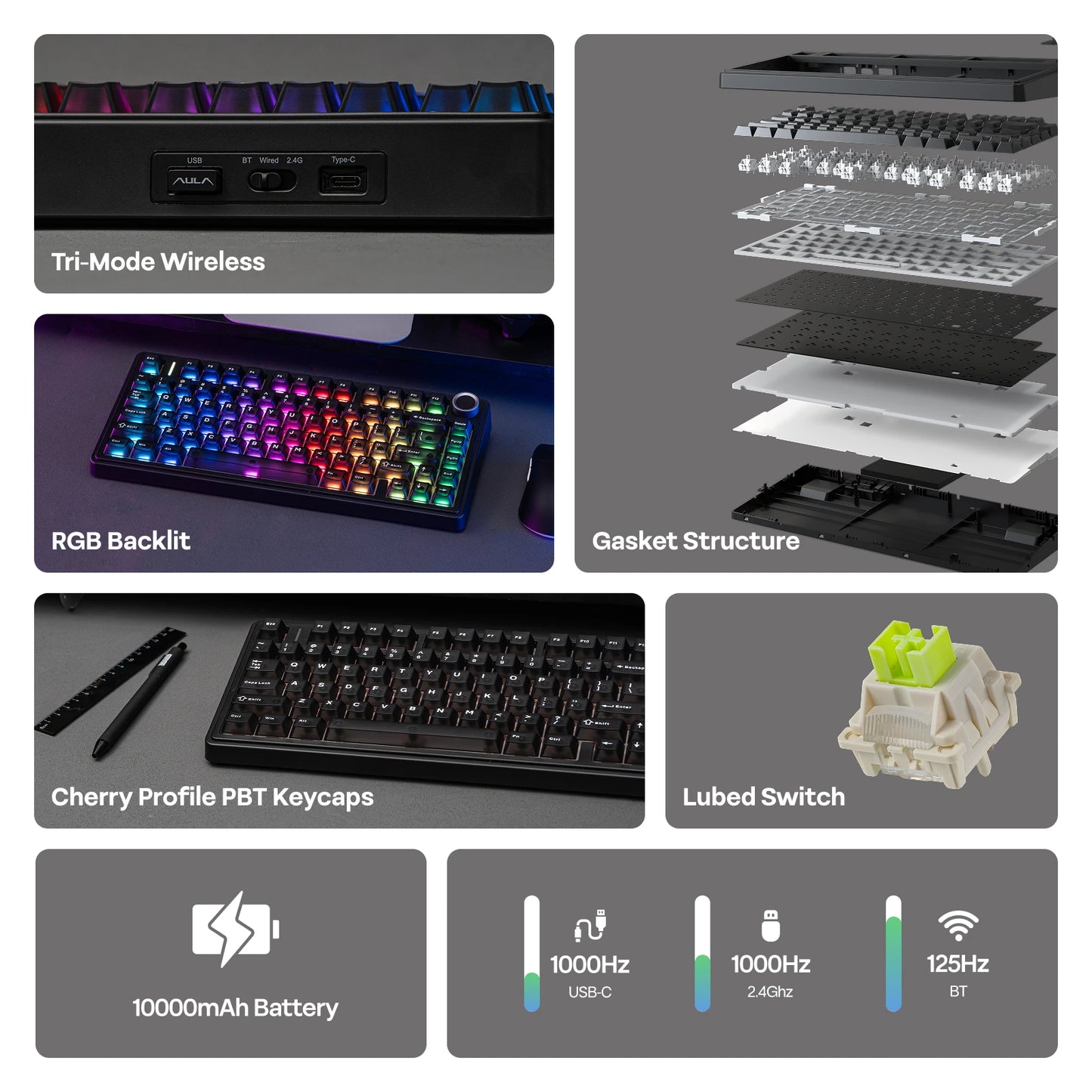 EPOMAKER x AULA F75 Ultra VIA Programmable 75% ANSI US QWERTY Layout Gasket Wired/Bluetooth/2.4Ghz Wireless Mechanical Keyboard