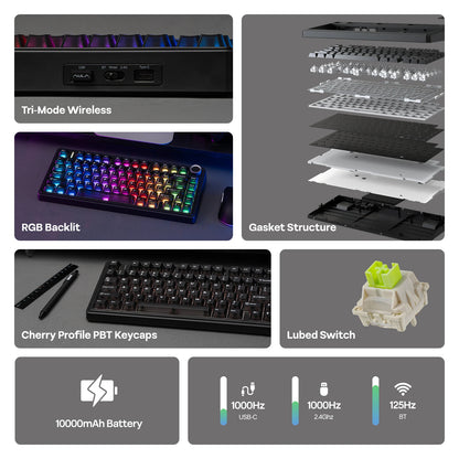 EPOMAKER x AULA F75 Ultra VIA Programmable 75% ANSI US QWERTY Layout Gasket Wired/Bluetooth/2.4Ghz Wireless Mechanical Keyboard