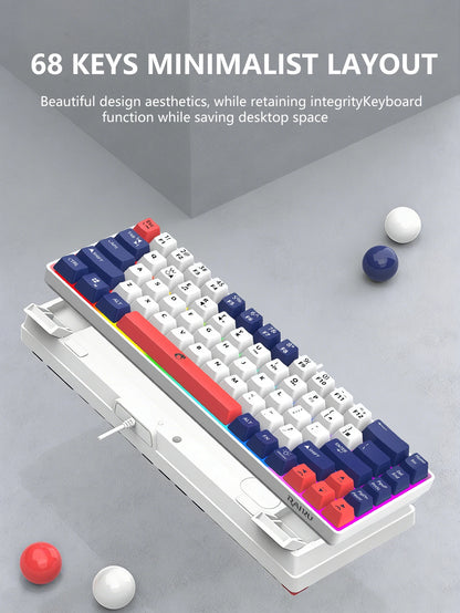 Three-piece wired gaming keyboard, rainbow backlight, multimedia function, mechanical feel, suitable for office and gaming