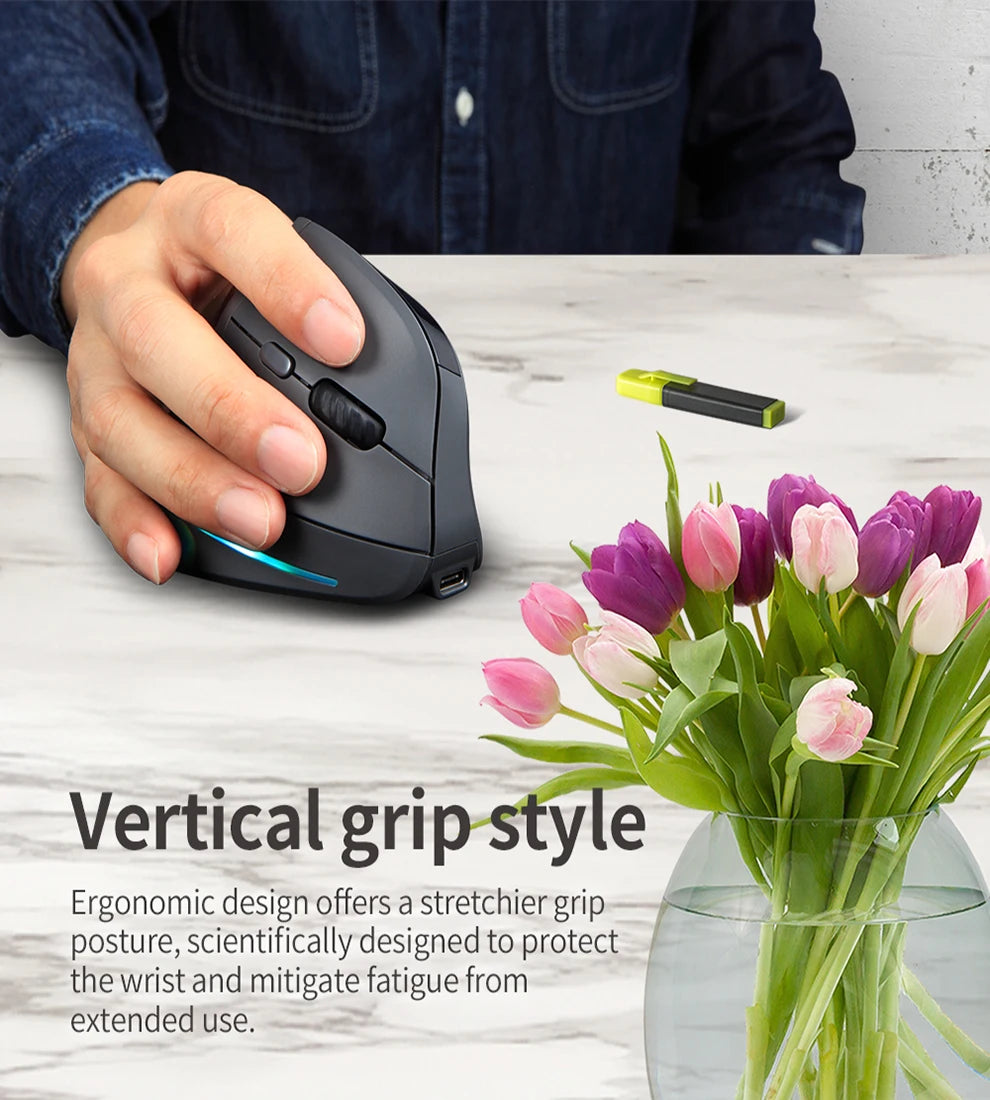 Mouse verticale wireless ricaricabile con display, ergonomico, 6 pulsanti programmabili, gaming per gamer desktop