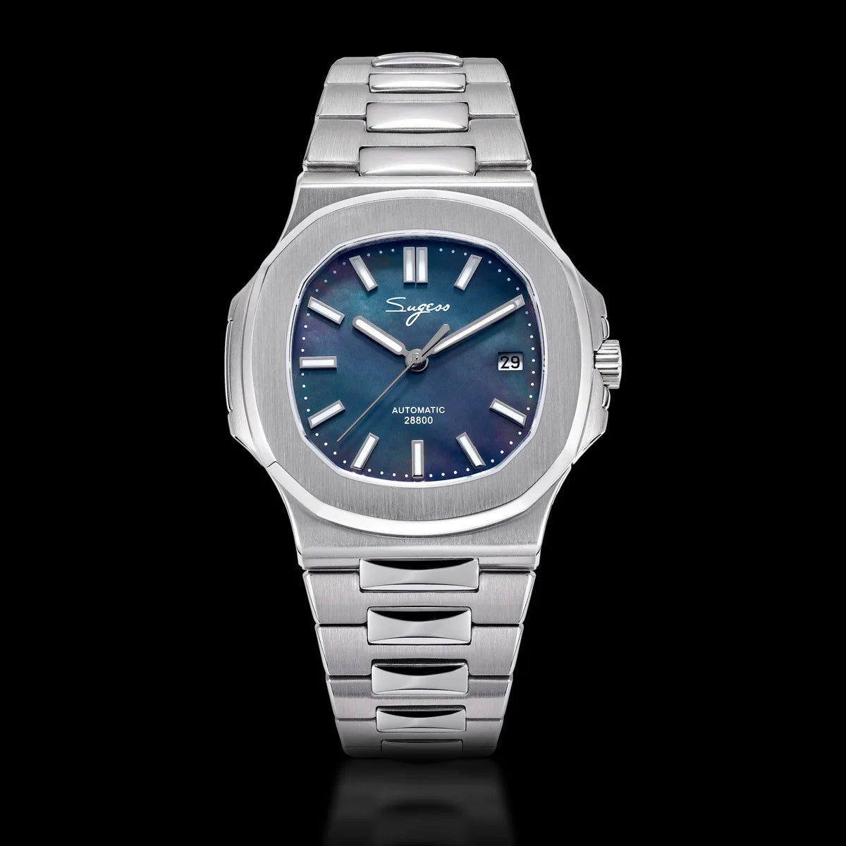 Sugess Men's Watch Automatic Mechanical Wristwatch Miyota 9015 Movement MOP Dial Luminous Waterproof 5bar Bracelet Luxury S466